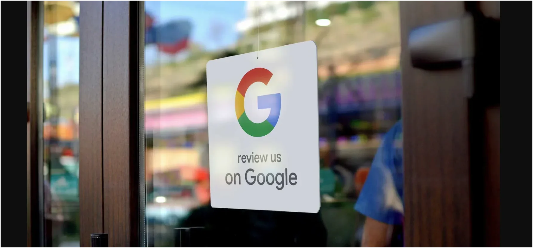 Google Review Stands Los Angeles , Review product on a window door of the fine restaurants that uses tapro products