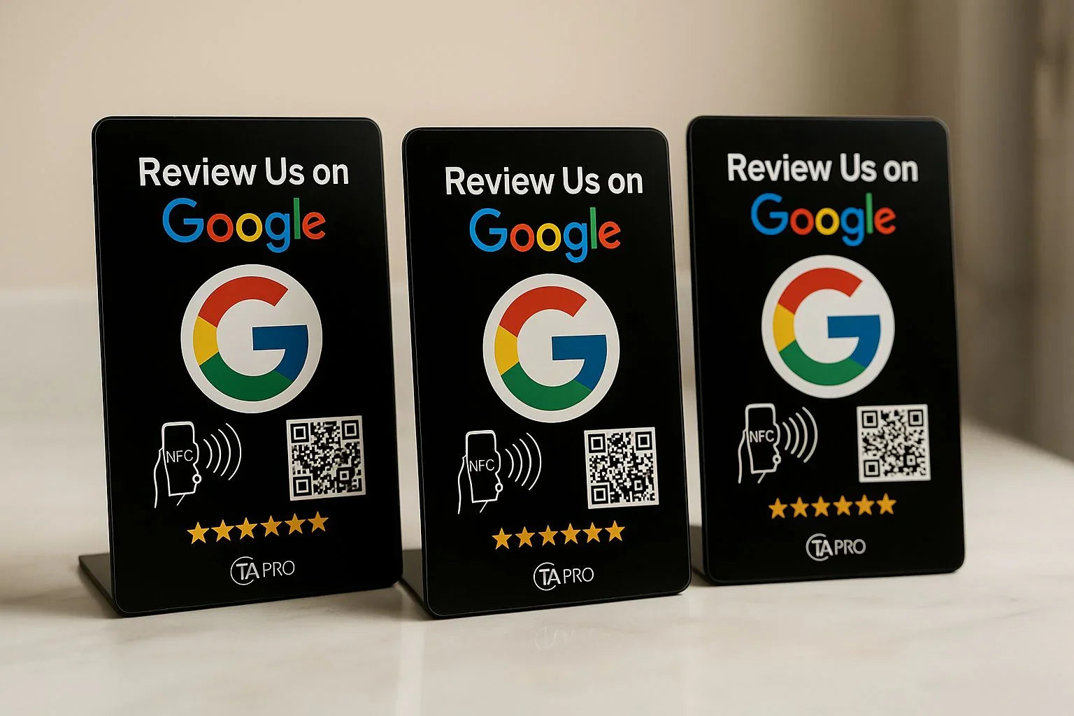 TAPro Google Review Stands on countertop display