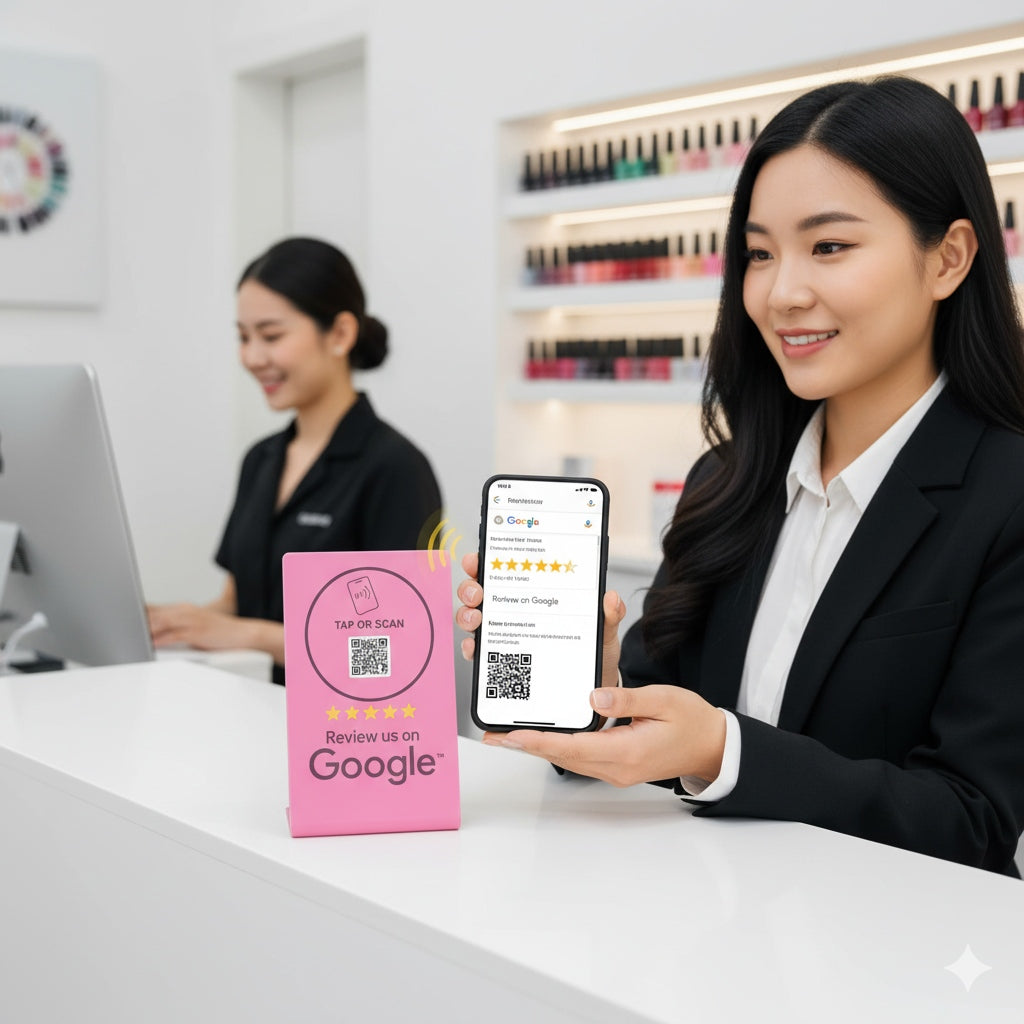 TAPro Tap Google Review Stand on marble counter