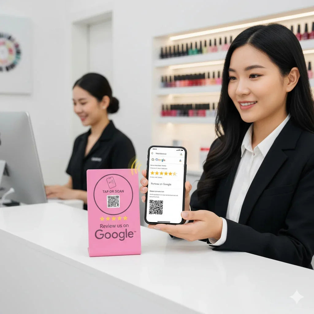 TAPro Tap Google Review Stand on marble counter