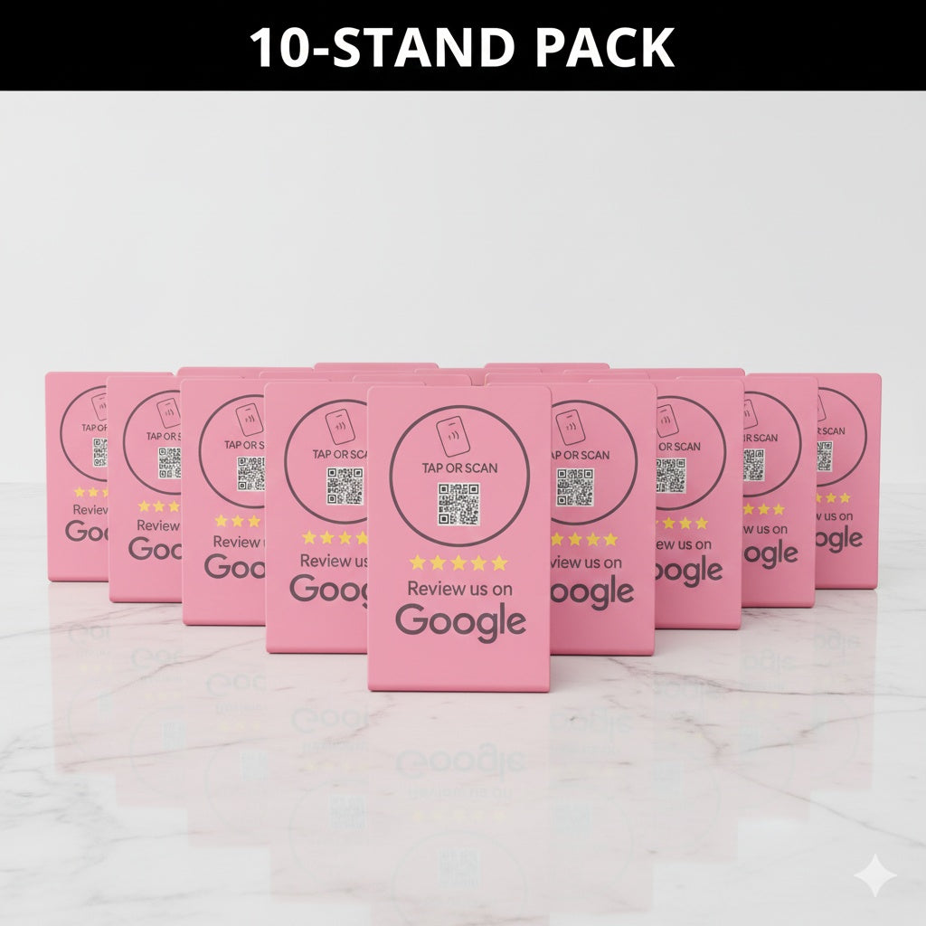 Customer tapping Google Review Card to leave a 5-star Google review