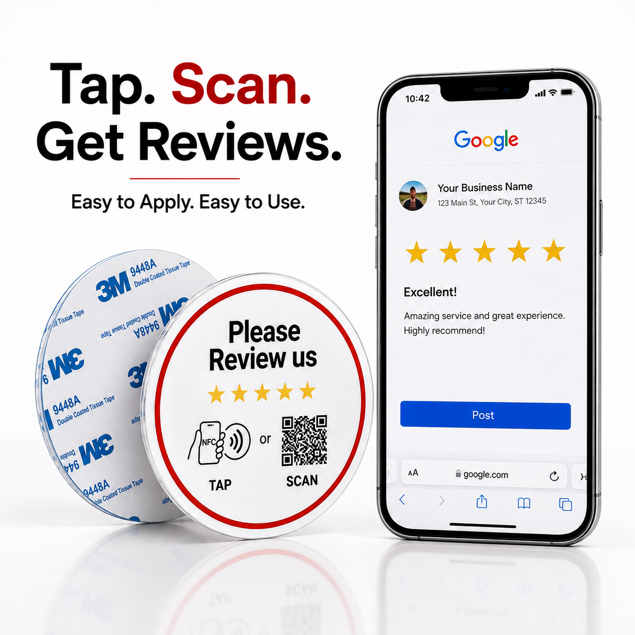 TAPro Google review NFC sticker makes leaving customer reviews simple with tap or scan