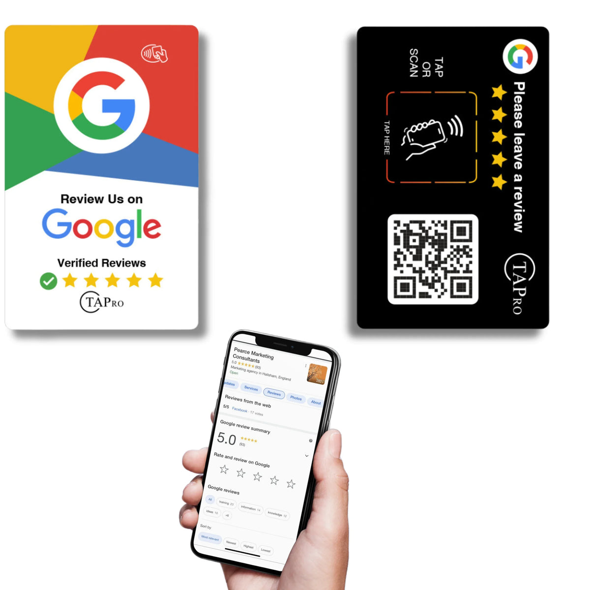 Google Review NFC Cards – NFC & QR Code, NTAG215 Chip, Tap to Collect 5-Star Reviews, Effortless Engagement | TAPro