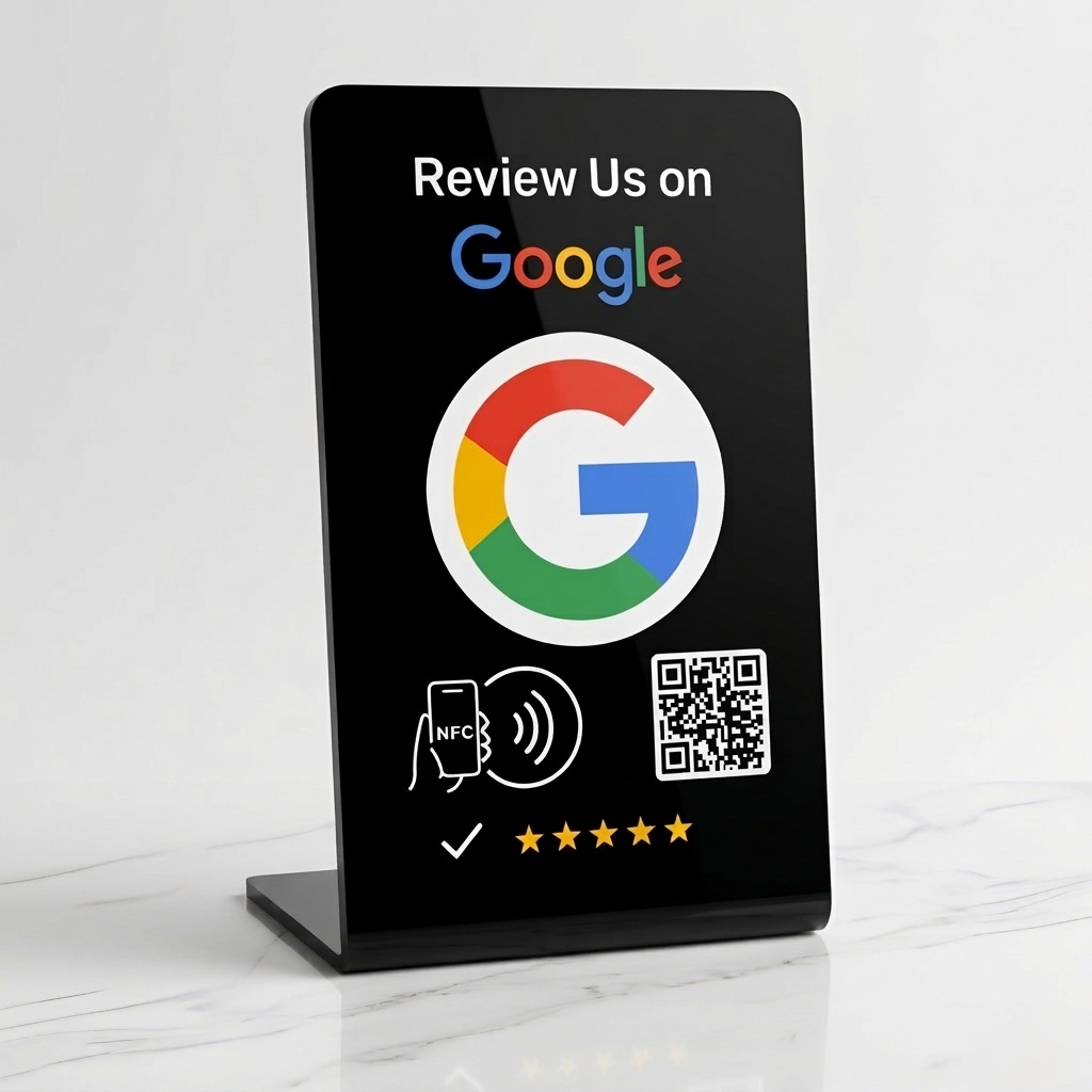 2 NFC Google Review Stands (2-Pack) - QR Code Tabletop Display
