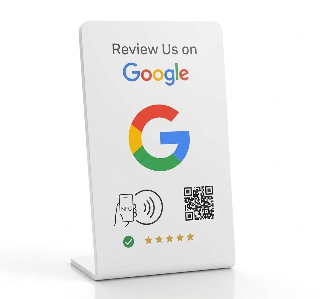 2 NFC Google Review Stands (2-Pack) - QR Code Tabletop Display