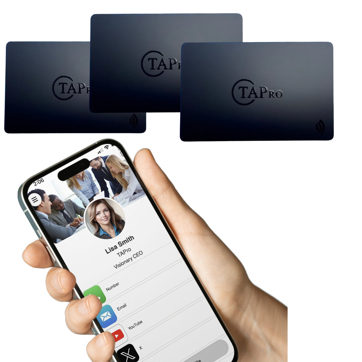 NFC business cards with tap-to-connect tech for Google reviews & contactless engagement, sleek black design