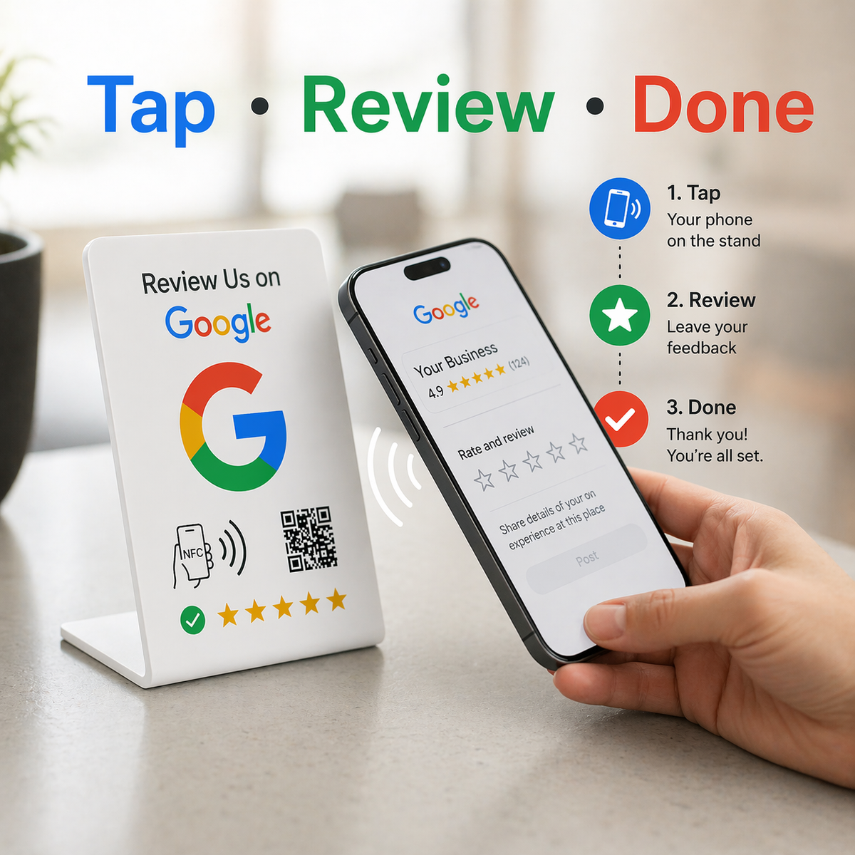 NFC Google review stand for local business marketing and easy customer review collection