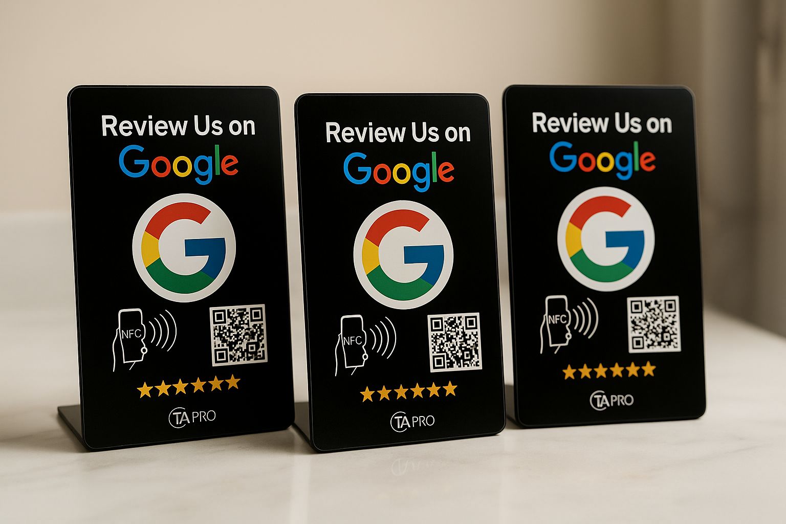 Google Review Stand – NFC & QR Code, NTAG215 Chip, Tap to Collect 5-Star Reviews Instantly, Countertop Display | TAPro - Imag