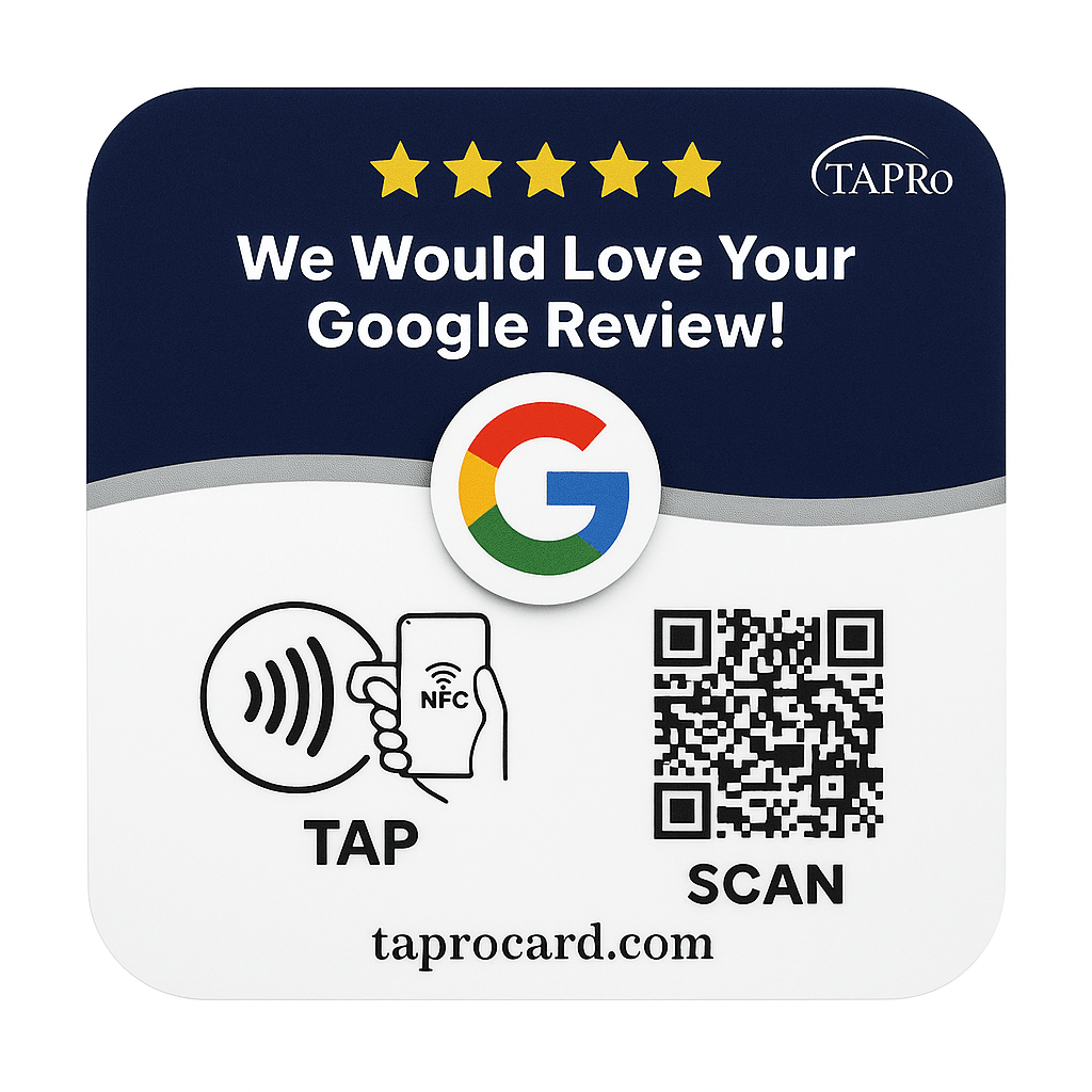 Google Review NFC Sign – 4x4 Inch Blue Plate