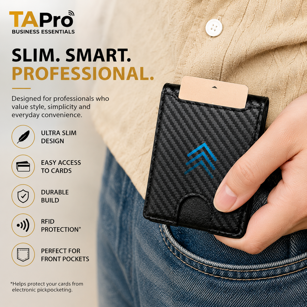 Minimalist Carbon Fiber Business Card Wallet | Slim Metal Wallet for Digital Business Cards, Cash & Credit Cards