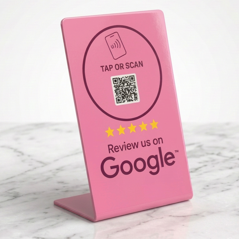2 NFC Google Review Stands (2-Pack) - QR Code Tabletop Display