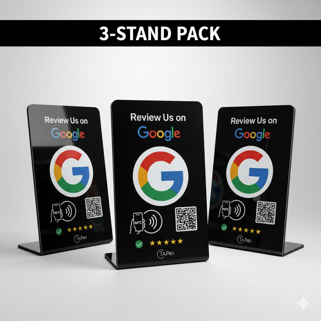 Google Review Stand – NFC & QR Code, NTAG215 Chip, Tap to Collect 5-Star Reviews Instantly, Countertop Display | TAPro - Imag