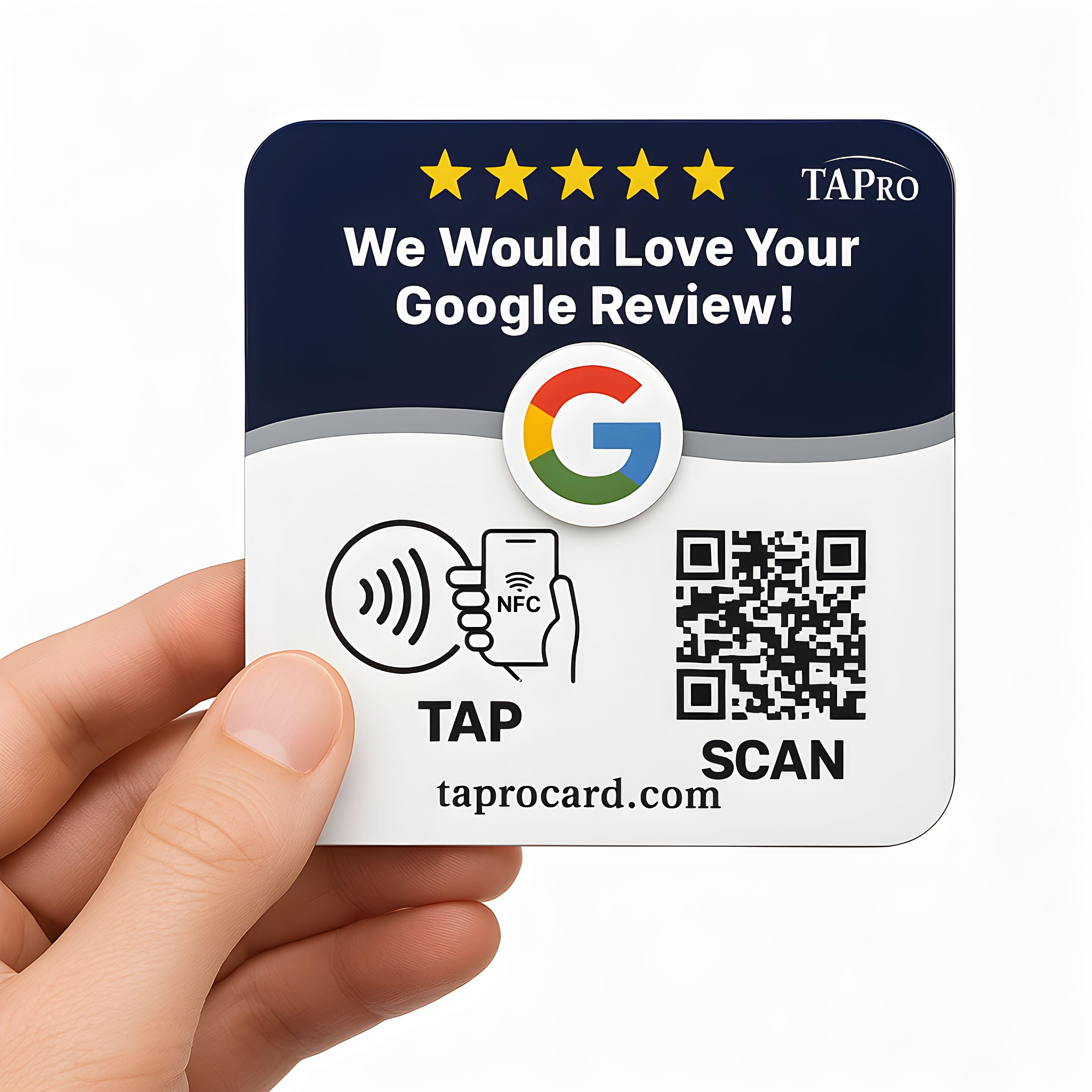 Google Review NFC Sign – 4x4 Inch Blue Plate - Tapro