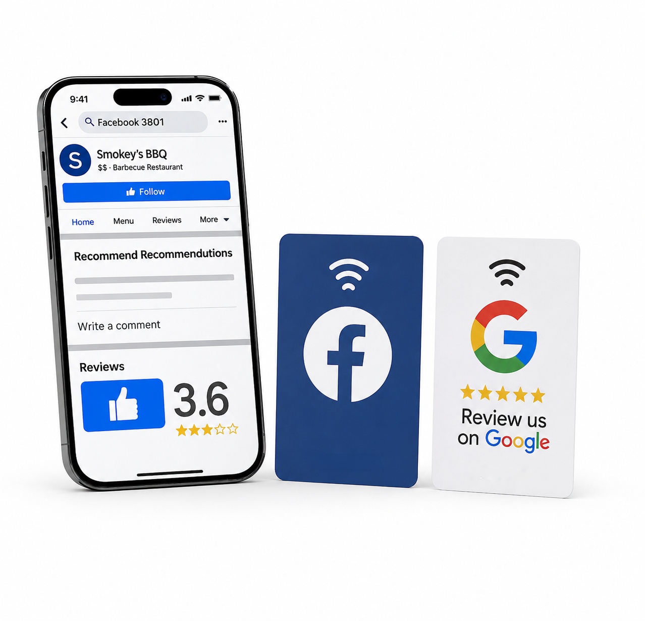 Facebook and Google Review cards bundles nfc chip
