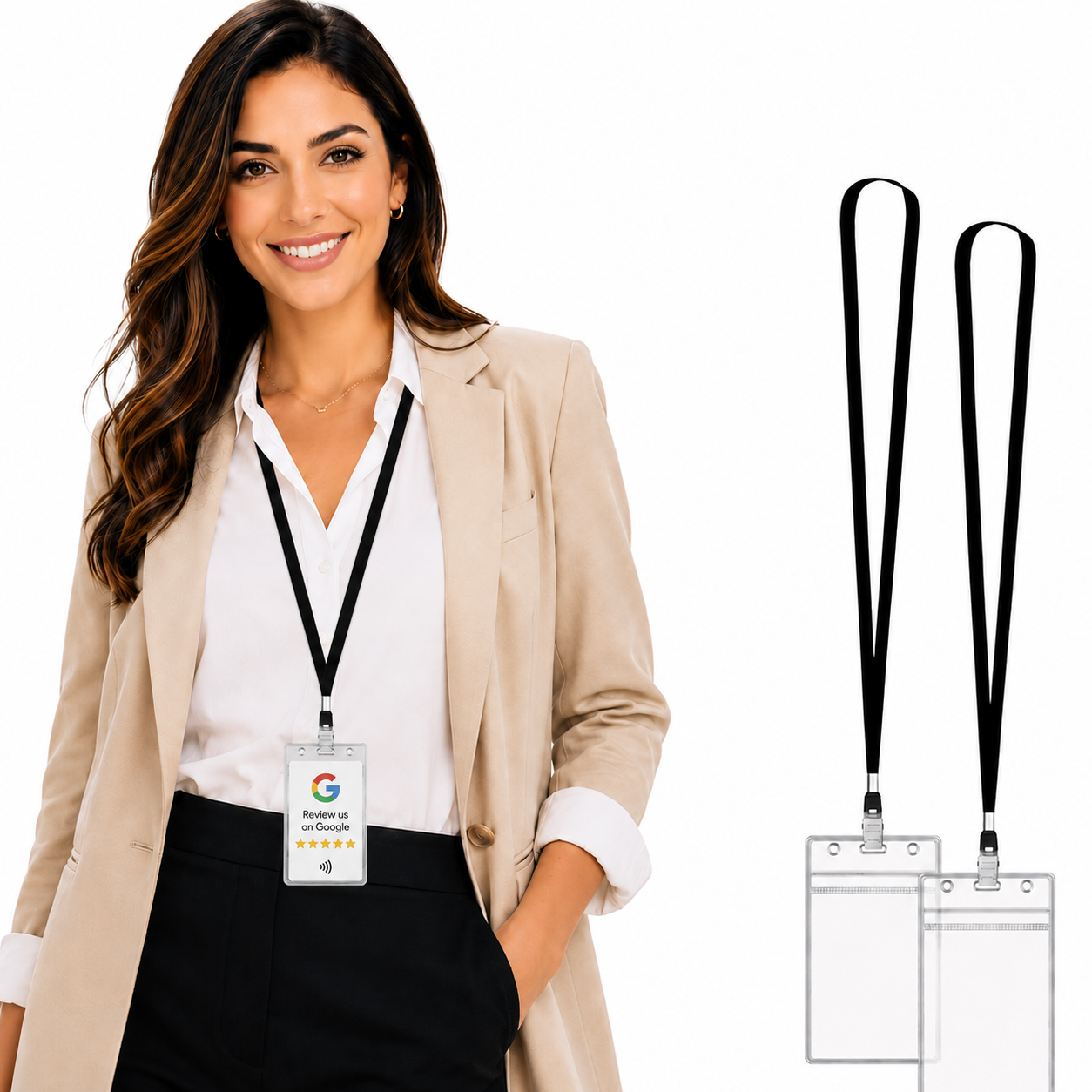 Premium Clear Badge Holders with Adjustable Black Lanyard | Professional ID, Access Card & NFC Card Holder