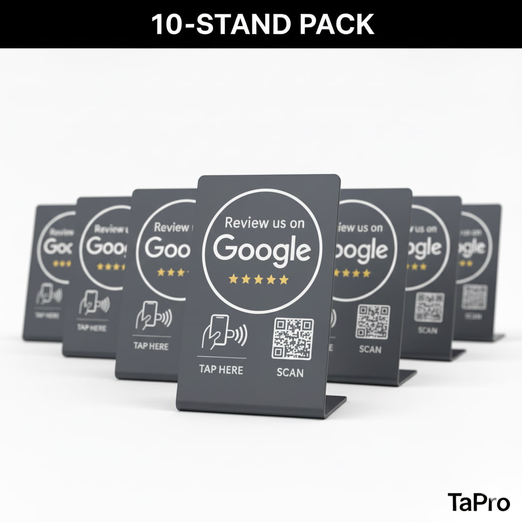 Google Review Stand NFC + QR Tap to Review Sign - Professional Pro Grade Business Signage, NTAG215 Chip, No App Needed, TAPro