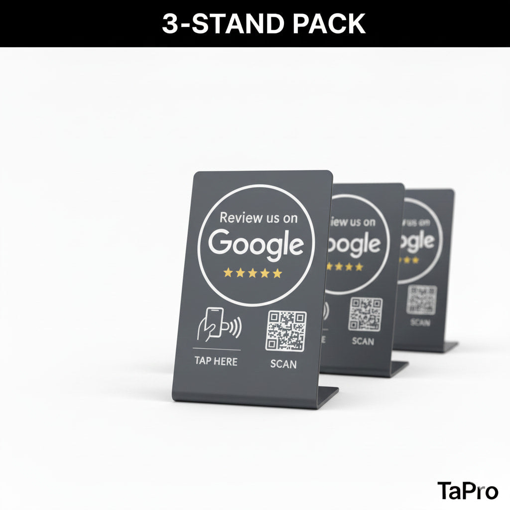 Google Review Stand NFC + QR Tap to Review Sign - Professional Pro Grade Business Signage, NTAG215 Chip, No App Needed, TAPro