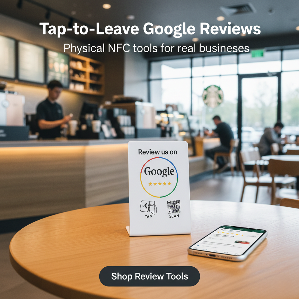 2 NFC Google Review Stands (2-Pack) - QR Code Tabletop Display