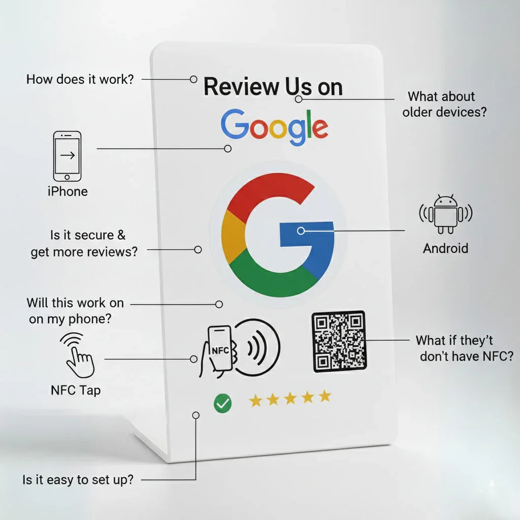 NFC Google Review Stand with QR Code for Tap-to-Review, 5-Star Feedback Collection for Businesses