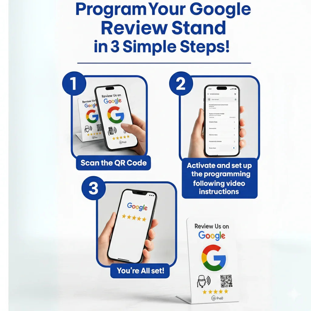 NFC Google Review Stand with QR Code for Easy Customer Feedback Setup