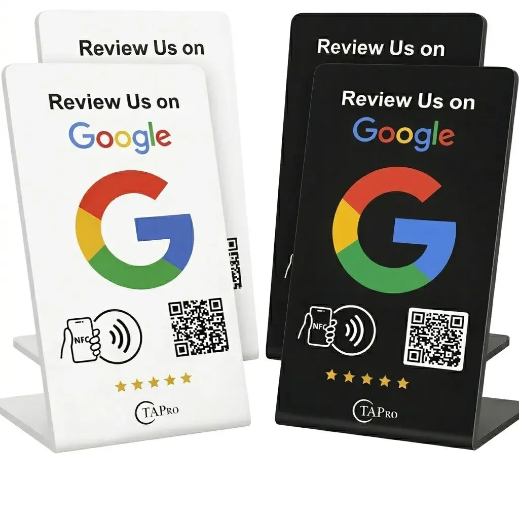 Custom Google Review Stands –Black + White Bundles, NFC + QR – Countertop Display | TAPro - TAPro