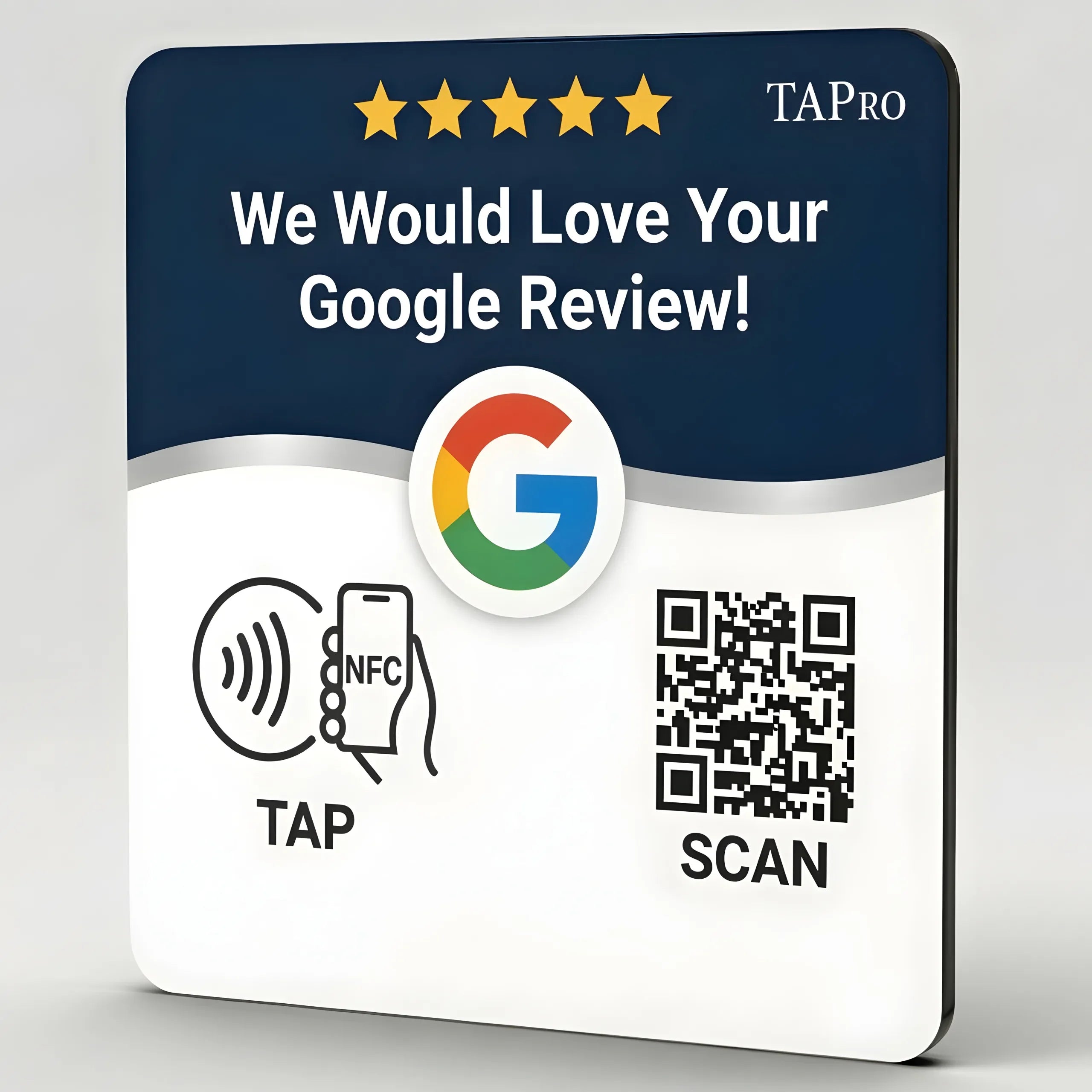 Google Review Plate- NFC Tap + QR Code, Self-Adhesive 3M | GMB Ranking Booster | 4x4 Sign-TAPro - TAPro