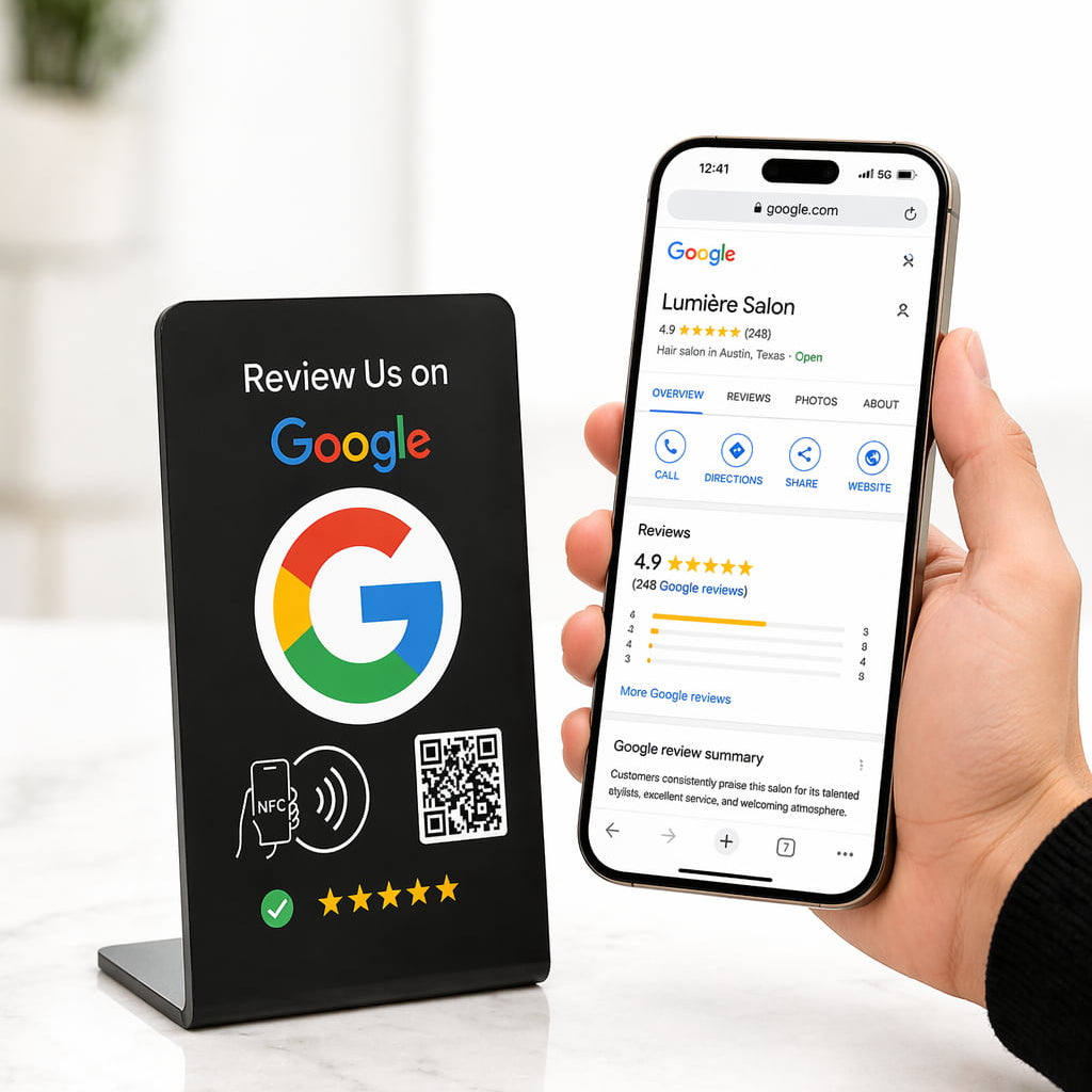1. 10 pack Google review stands with NFC and QR code for business reviews black and white
