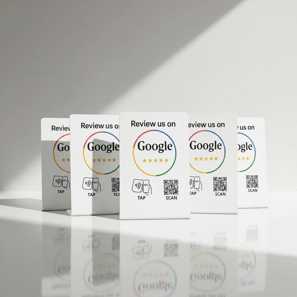 Google_Review_Stands_5_pack_in_WHite_Color_with_QR_Code_and_NFC_Chip_made_by_TAPro_f9d1ecb4-e79e-46a1-bd50-30c1ee7b26e5 - TAPro