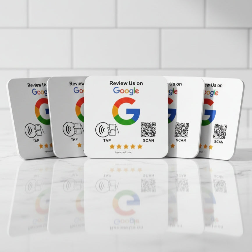 Google Review Sign – 4x4 Inch Black Plaque, NFC & QR Code, Tap to Collect 5-Star Reviews Instantly, Countertop Display | TAPr