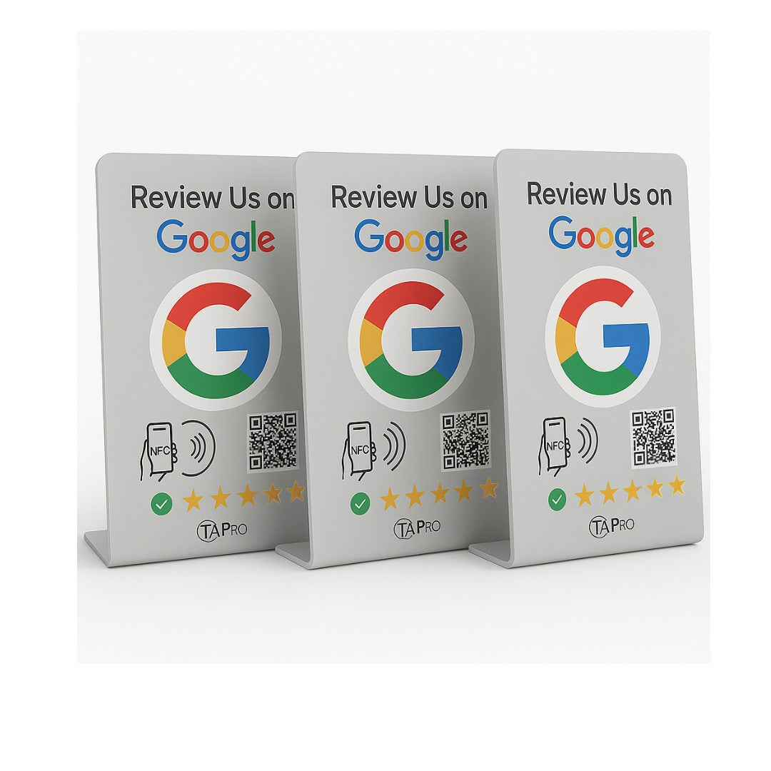 Google Review Stand – NFC & QR Code, NTAG215 Chip, Tap to Collect 5-Star Reviews Instantly, Countertop Display | TAPro - Imag