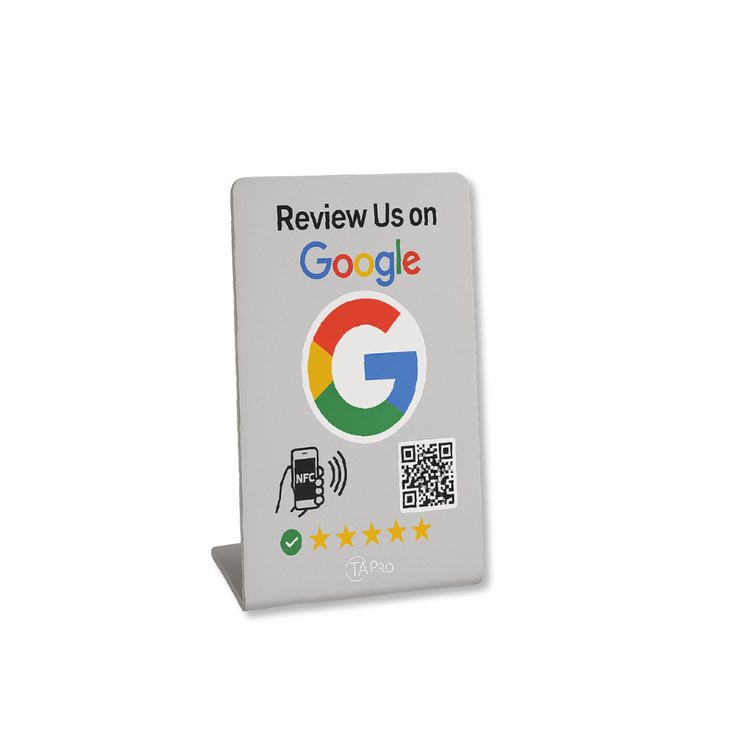 Google Review Stand NFC + QR Tap to Review Sign - Professional Pro Grade Business Signage, NTAG215 Chip, No App Needed, TAPro