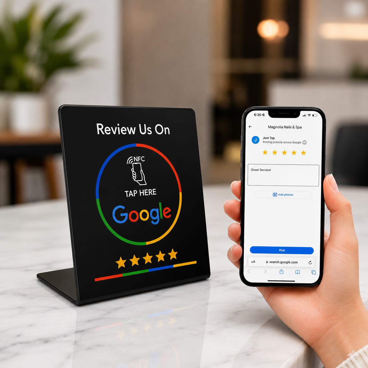 Google NFC Review Stand - Universal Tap-to-Review Tabletop Tent