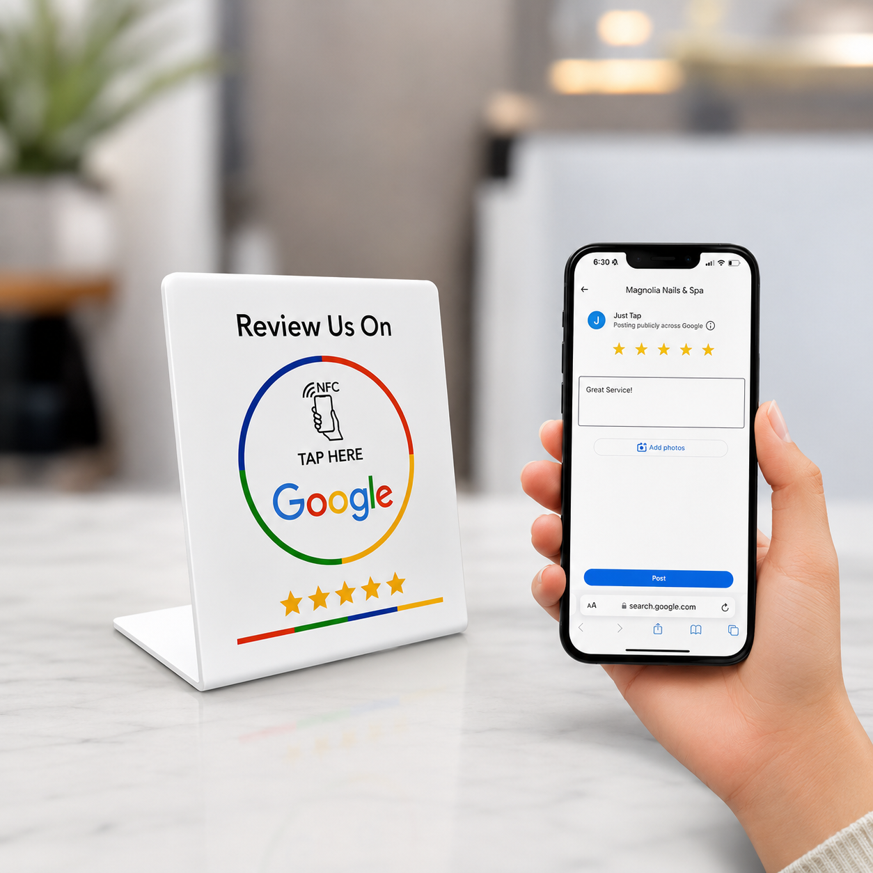 Google NFC Review Stand - Universal Tap-to-Review Tabletop Tent