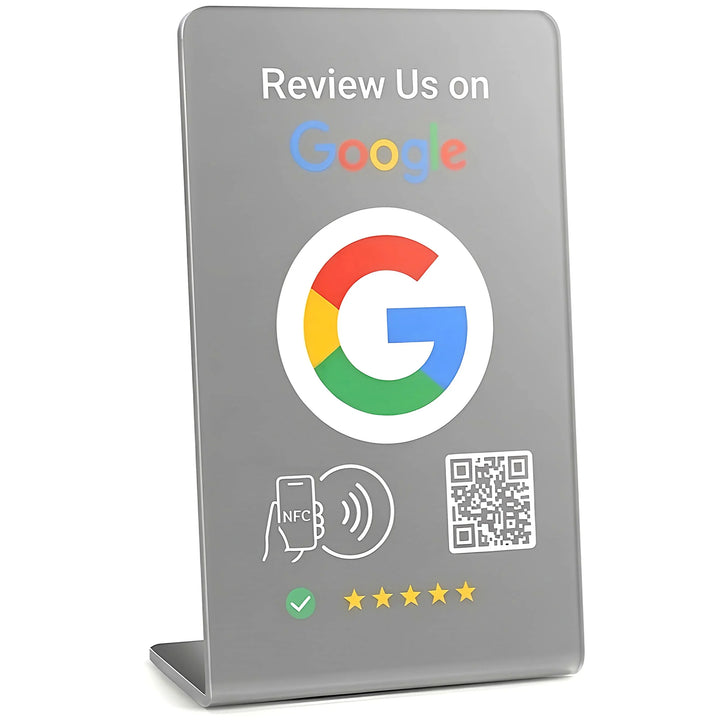 TAPro Gray Tabletop Tent QR Code NFC Contactless Google Review Table Tent