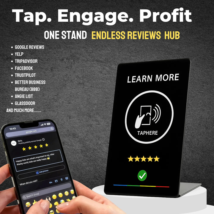 TAPro Programmable NFC Sign Learn More Digital Menu Review Table Tent