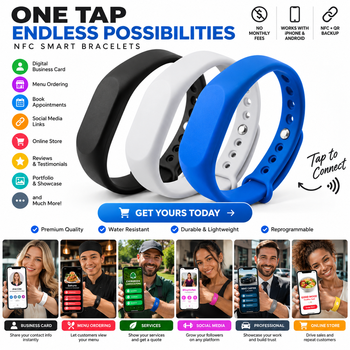Programmable NFC Bracelet – Smart Wristband for 100+ Uses