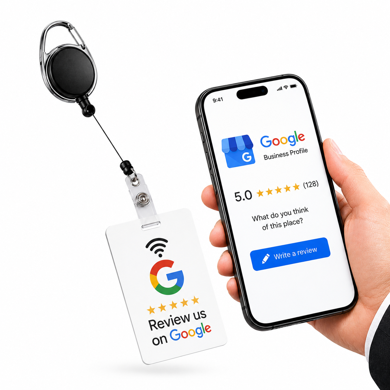Retractable Badge Reel Kit with Carabiner & TAPro NFC Review Card