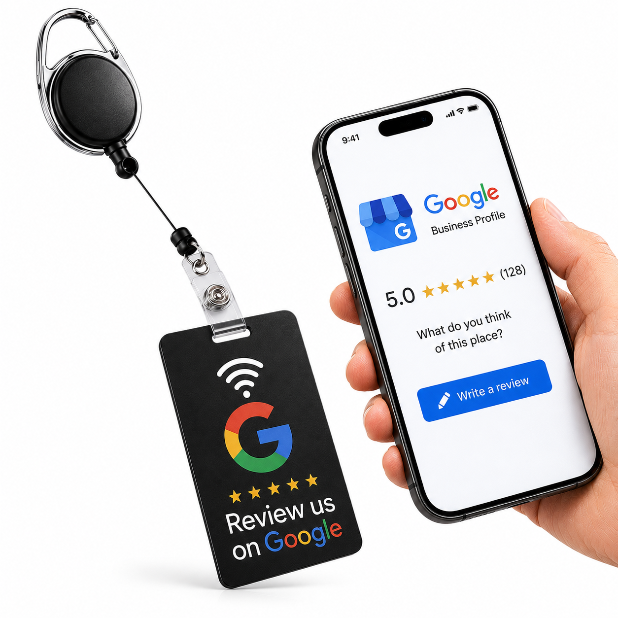 Retractable Badge Reel Kit with Carabiner & TAPro NFC Review Card