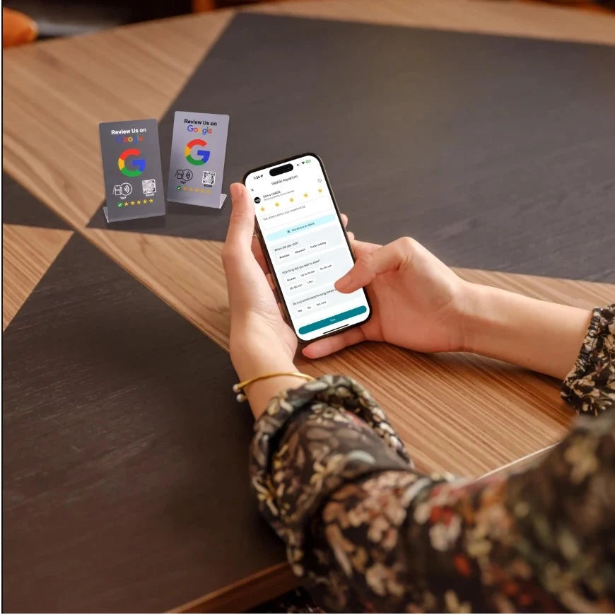 Google Feedback Tool (NFC Tap + QR Stand) Gray Color  | Google Review QR Code Sign | Review Us on Google Sticker Alternative-TAPro