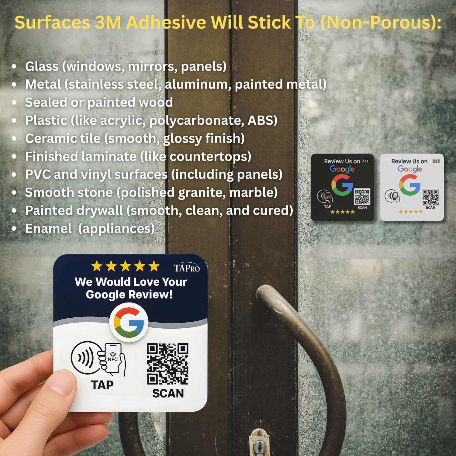 Google Review Sign – 4x4 Inch Blue Plaque, NFC & QR Code, Tap to Collect 5-Star Reviews Instantly, Countertop Display | TAPro