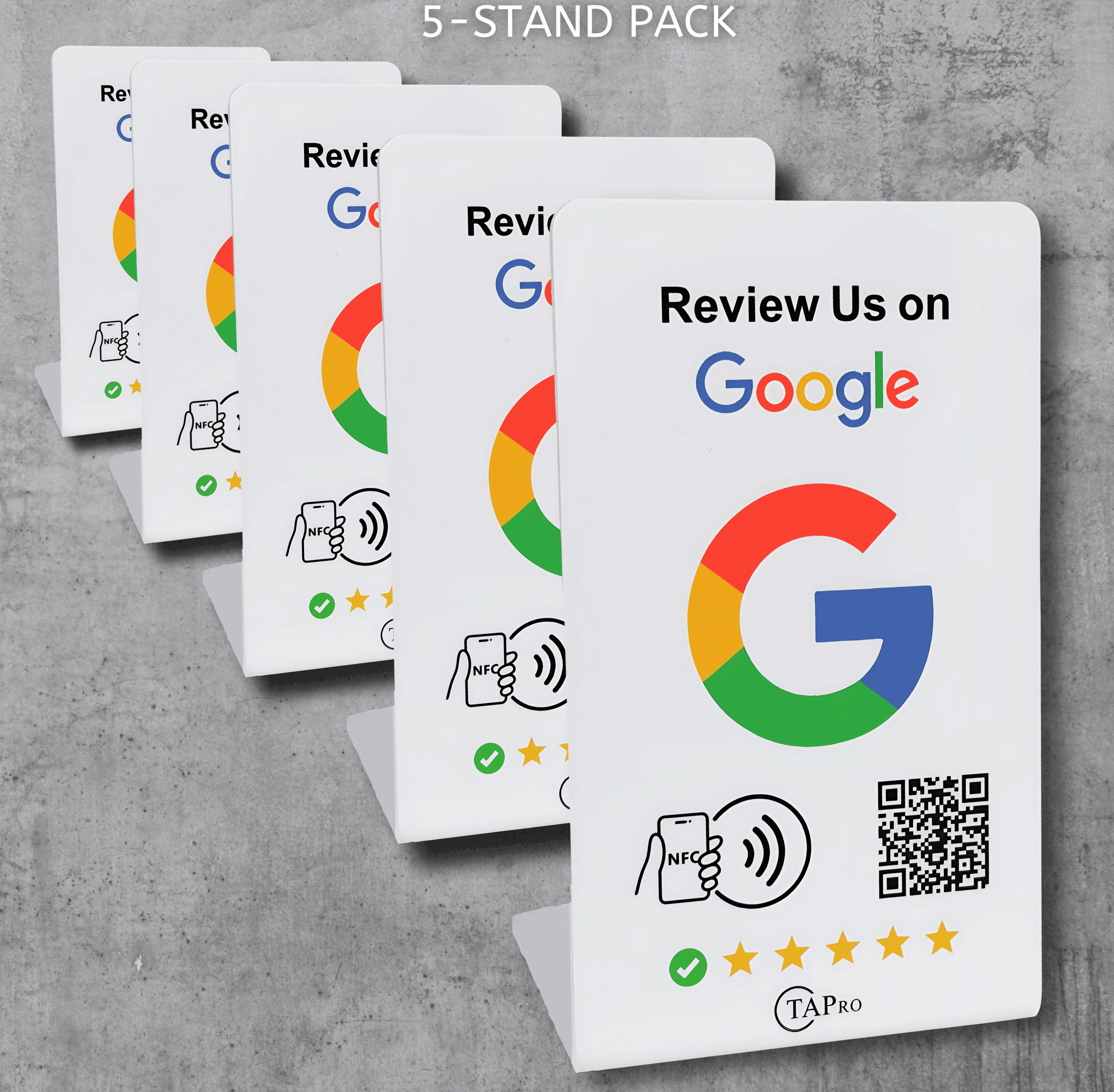 Tap Google Review Stands (5-Pack) by TAPro White - Tapro