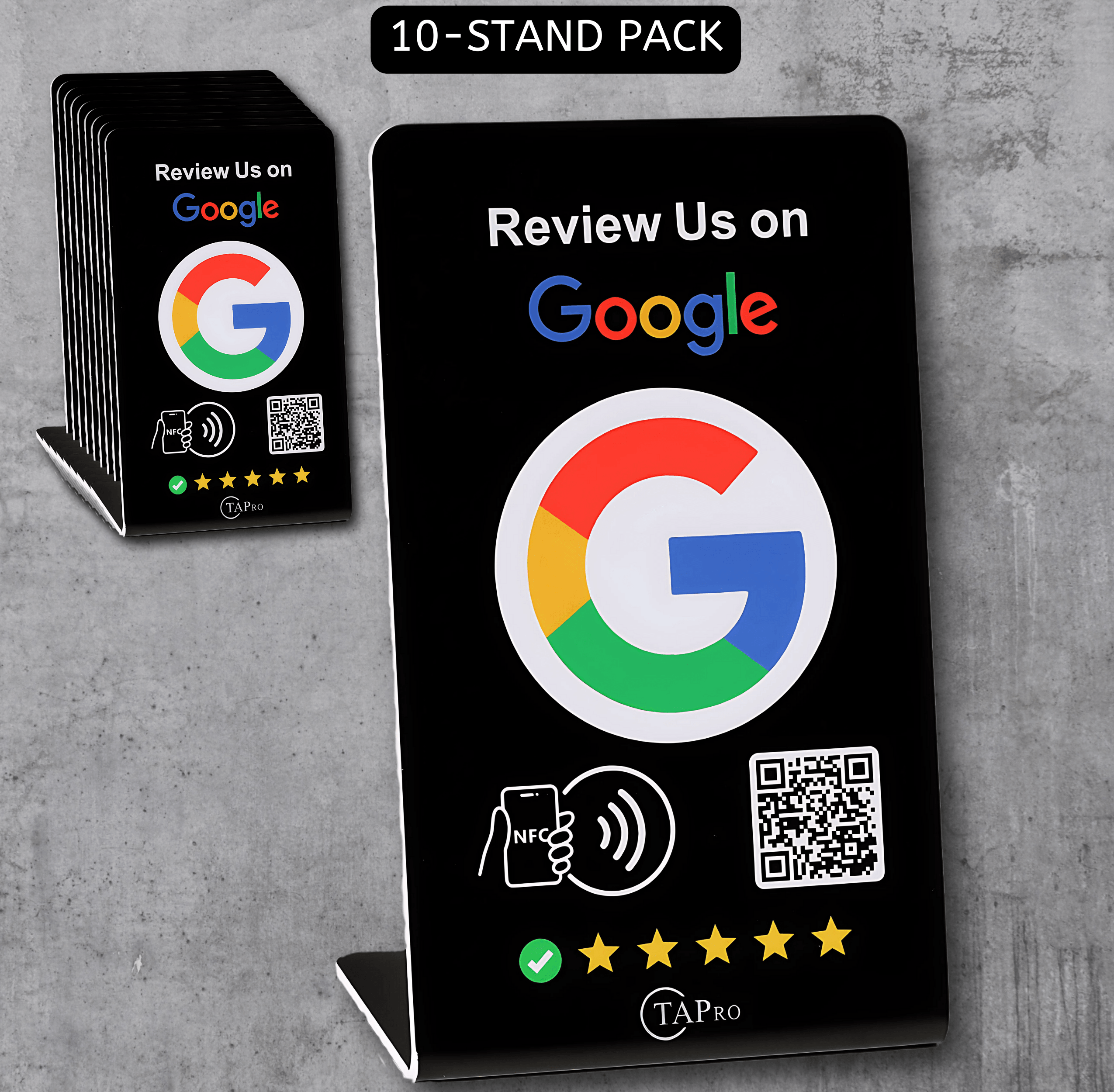 Google Review Tap Card Stand (10-Pack) by TAPro All Phones Compatible Black - Tapro