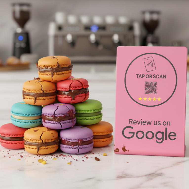 Pink Google Review Stand – NFC + QR Tap to Review