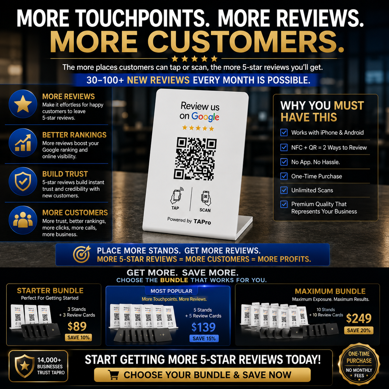 Premium NFC review display for collecting Google reviews best in us