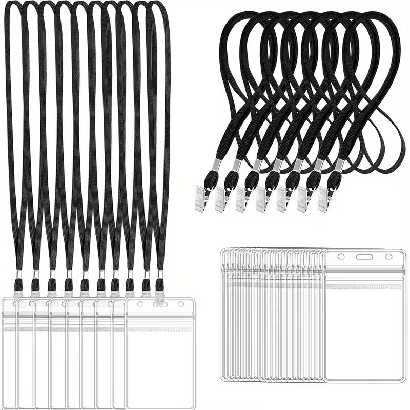 Premium Clear Badge Holders with Adjustable Black Lanyard | Professional ID, Access Card & NFC Card Holder