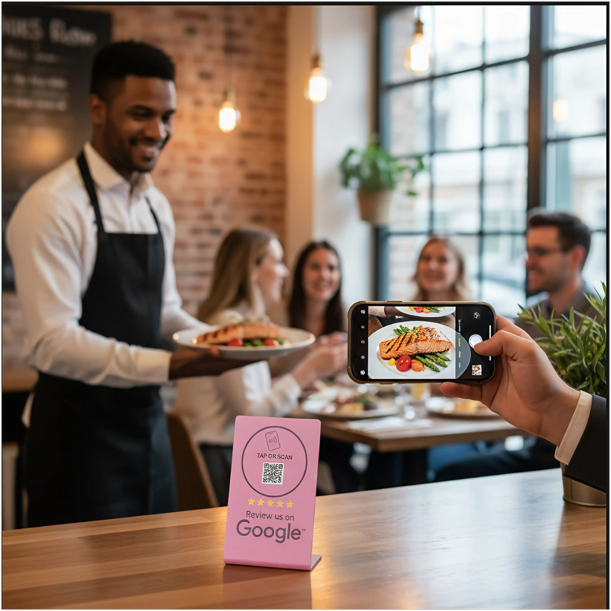 Pink Google Review Stand – NFC + QR Tap to Review