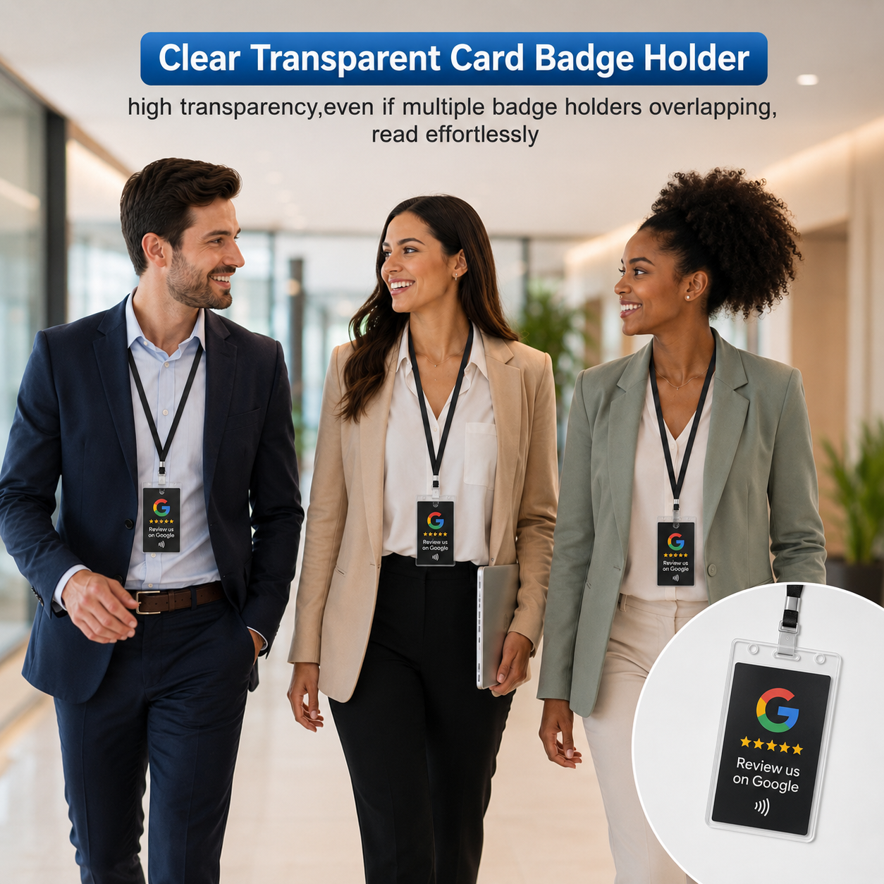 Premium Clear Badge Holders with Adjustable Black Lanyard | Professional ID, Access Card & NFC Card Holder