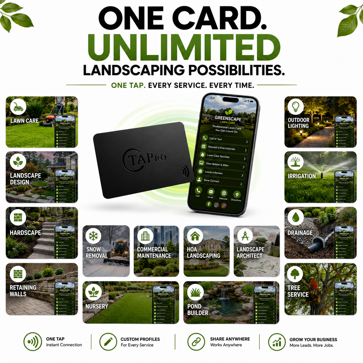 custom digital business card profiles for landscapers, lawn care companies and landscape contractors using TAPro.