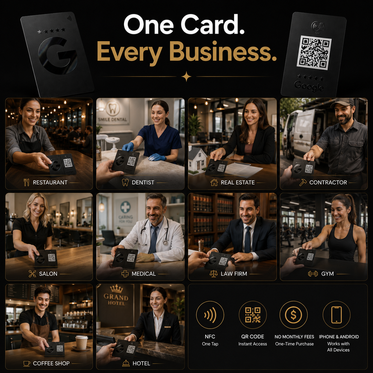 Premium Black NFC & QR Google Review Card | TAPro G-Series™ Onyx