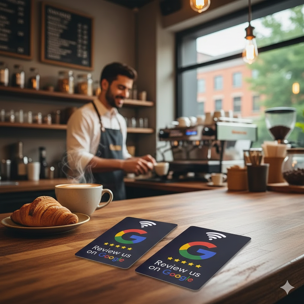 Google Review Starter Bundle | 3 NFC Stands, 3 Cards & 3 Stickers